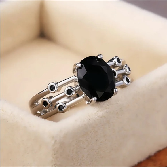 Huitan Jewelry - - 🖤Beautiful 925 Sterling Silver Black Obsidian Layered Ring